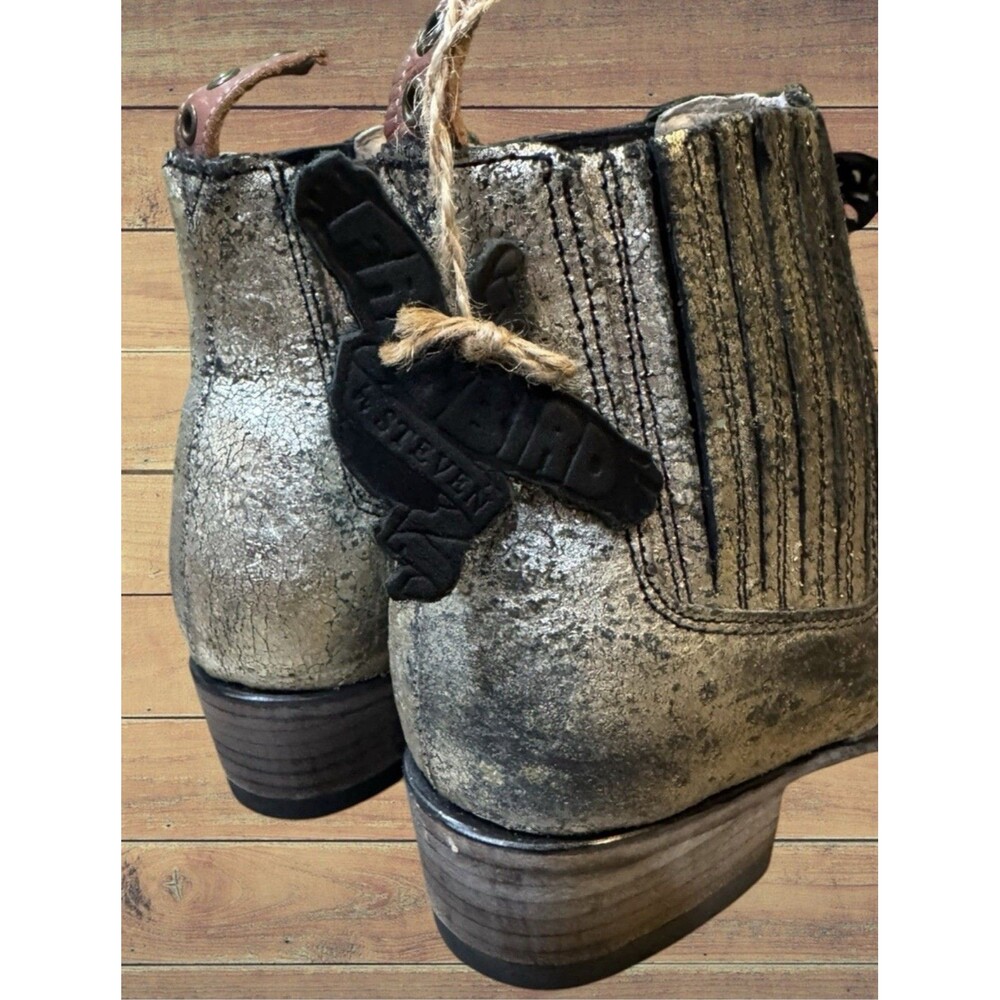Freebird by Steven Slamanca Leather Ankle Boots Silver Distressed Sz 7 Rare!! - Picture 10 of 16